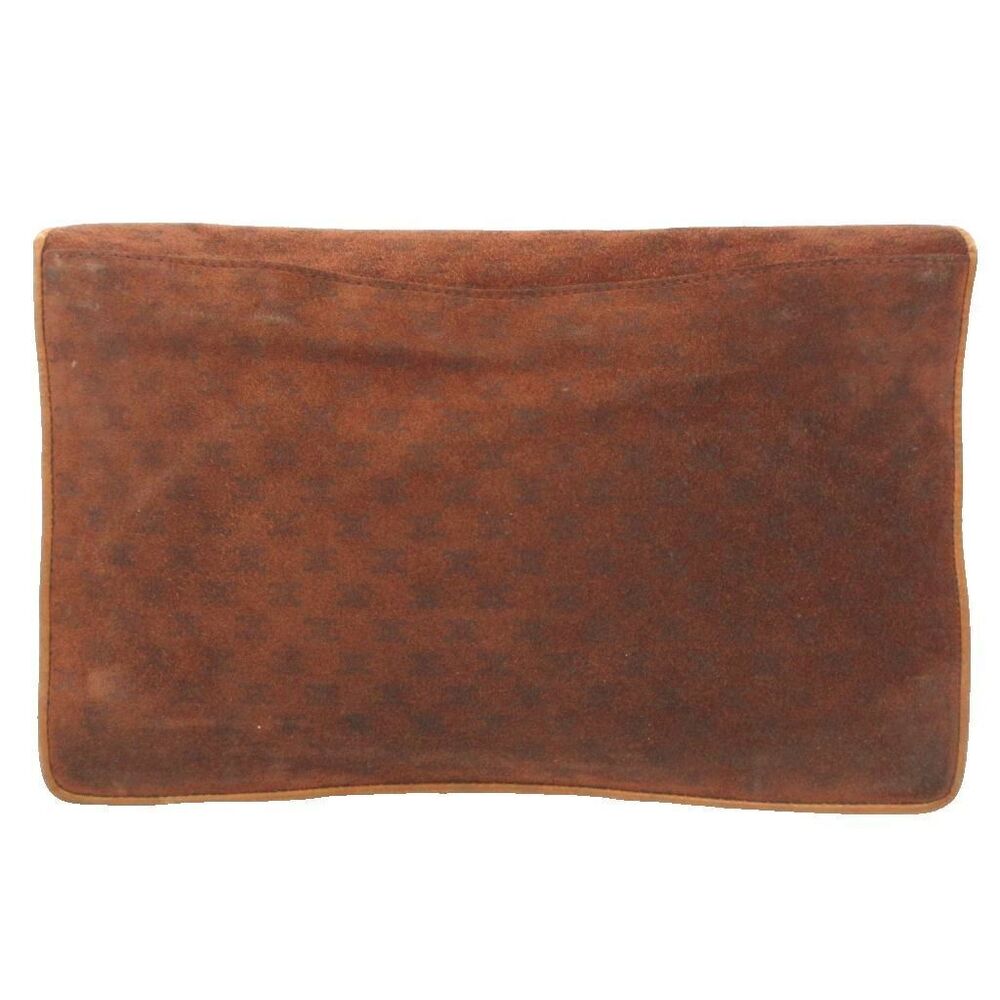 Celine Suede Clutch Handbag Party Brown